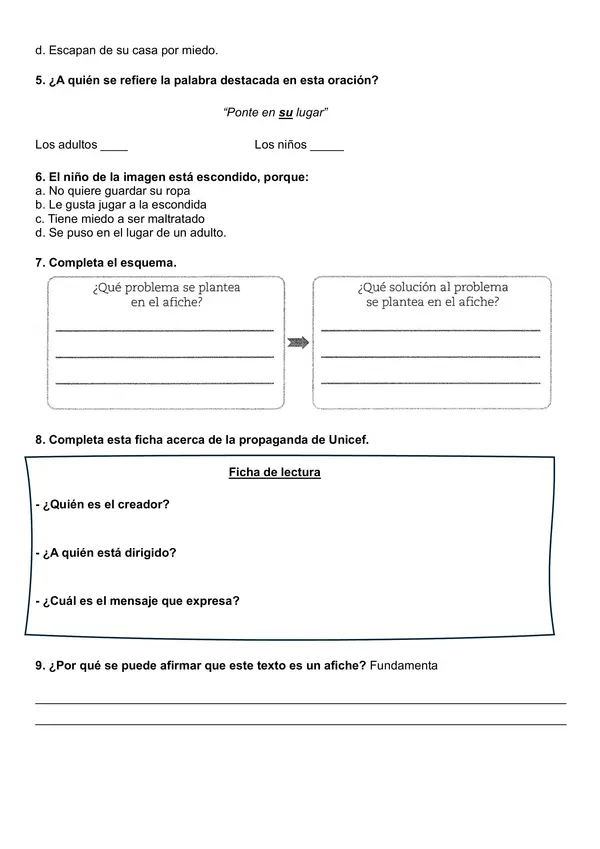 Guía comprensión "Afiche unicef" 4° año.