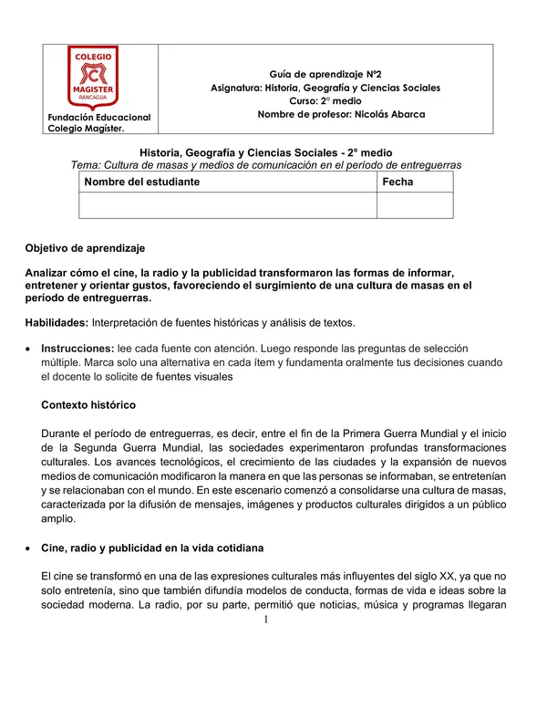 Cultura de masas: Entreguerra