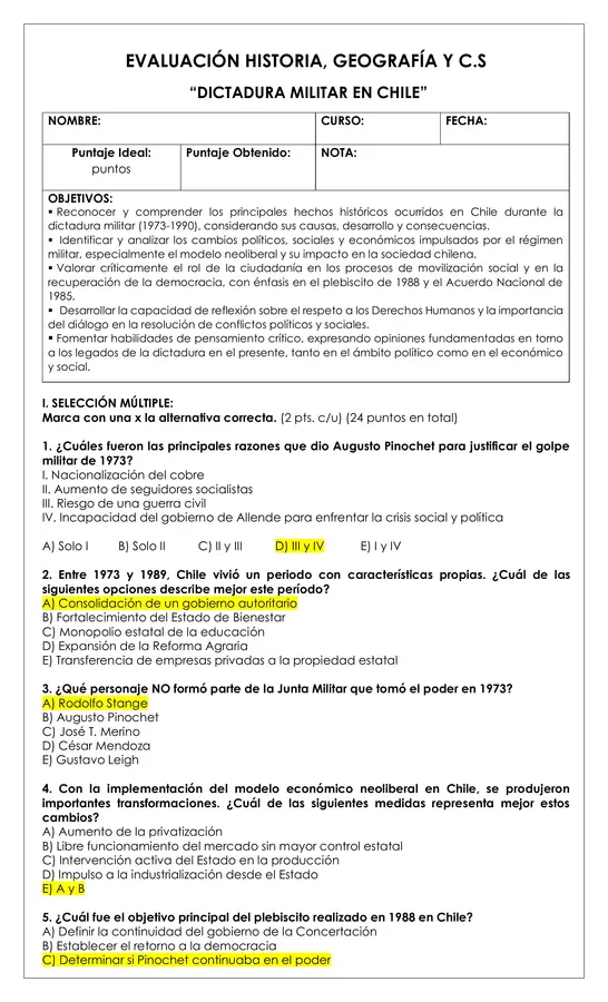 Prueba Historia - Dictadura militar