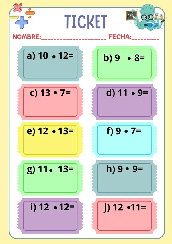 Ticket tablas de multiplicar
