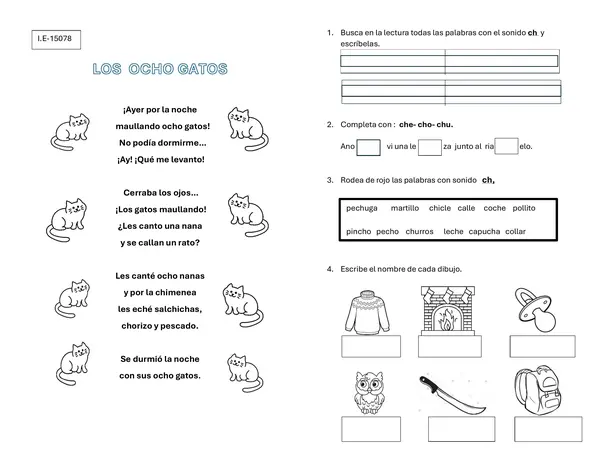 Ficha " Los ocho gatos" primer grado