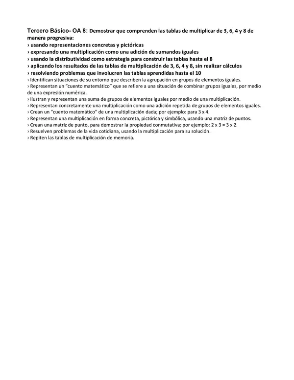 Proyecto Nivelación Matemática Tercero OA 8