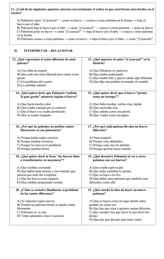 Prueba lectura complementaria "La paloma Palometa"