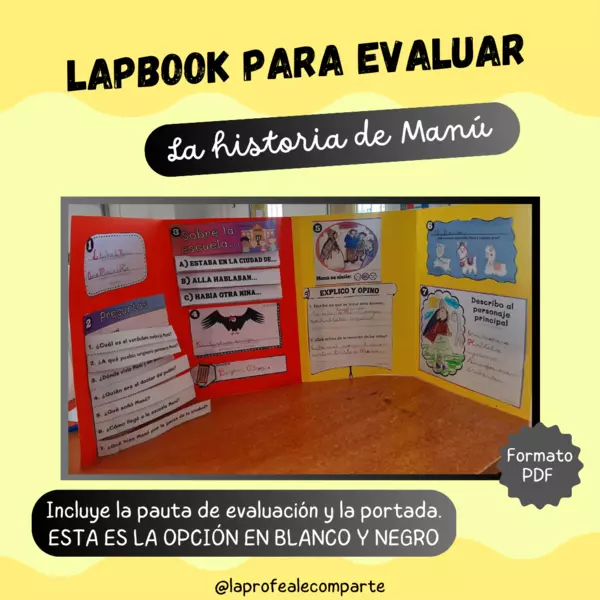 Lapbook La historia de Manú en BLANCO Y NEGRO para colorear