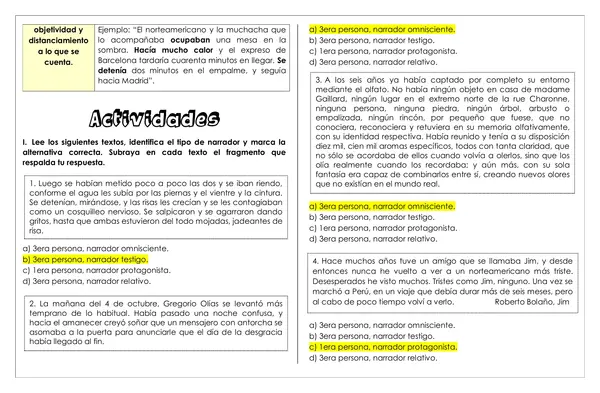 Guía de trabajo - Tipos de narradores - 7° 