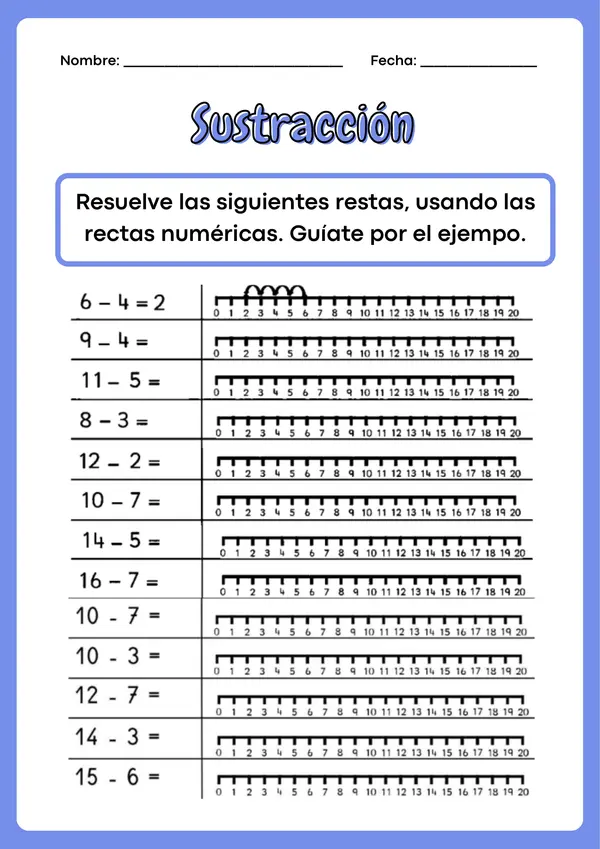 Guía de restas sin reserva (2°básico)