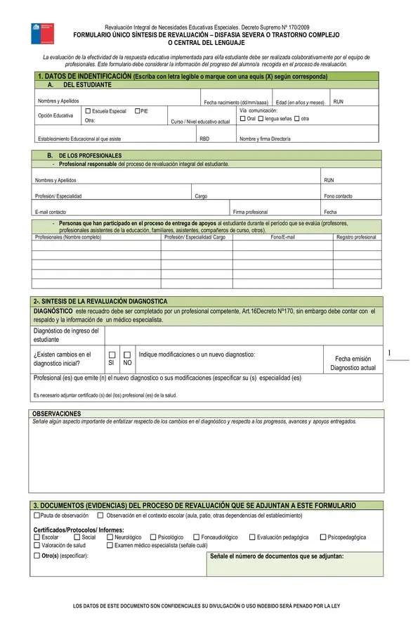 FORMULARIO REEVALUACION DISFASIA SEVERA, EQUIPOS PIE