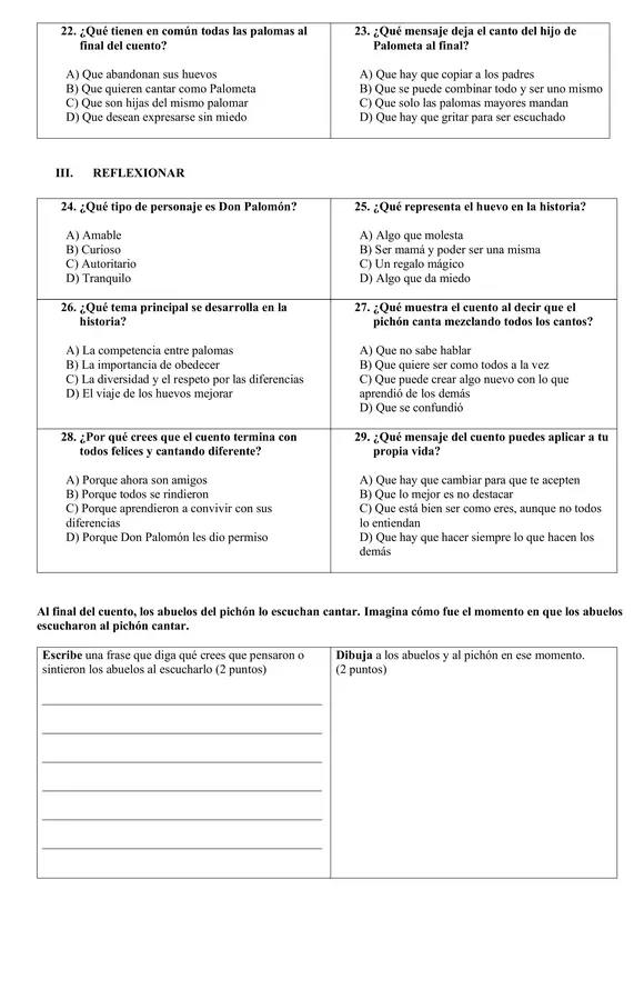 Prueba lectura complementaria "La paloma Palometa"