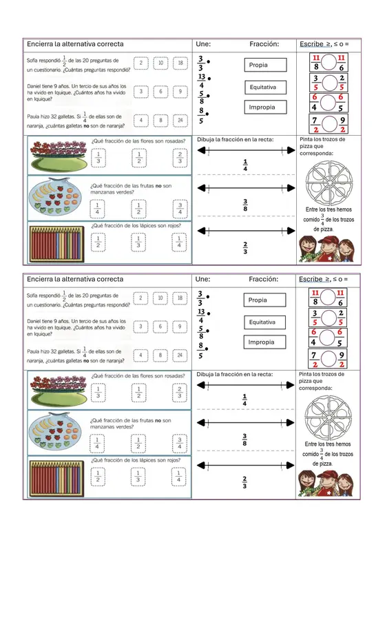 Mini evaluación fracciones 4º