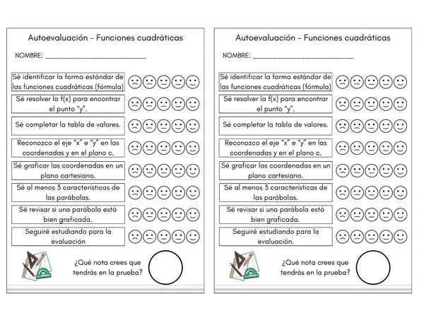 Autoevaluación funciones cuadráticas - segundo medio