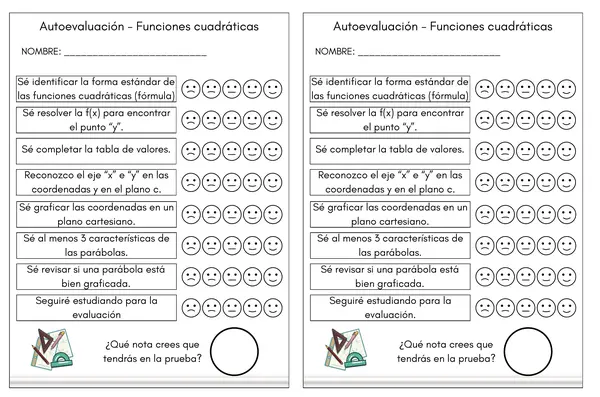 Autoevaluación funciones cuadráticas - segundo medio