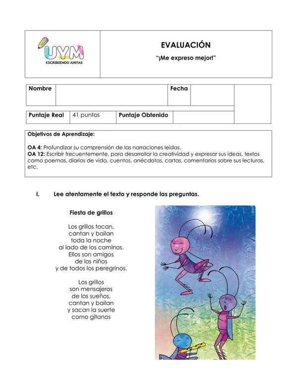 Evaluación de lenguaje "comprensión de lectura"