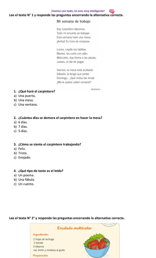 Prueba de Lenguaje 2° básico