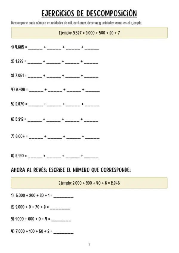 Cuadernillo de actividades valor posicional 