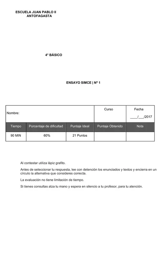 ENSAYO SIMCE LENGUAJE