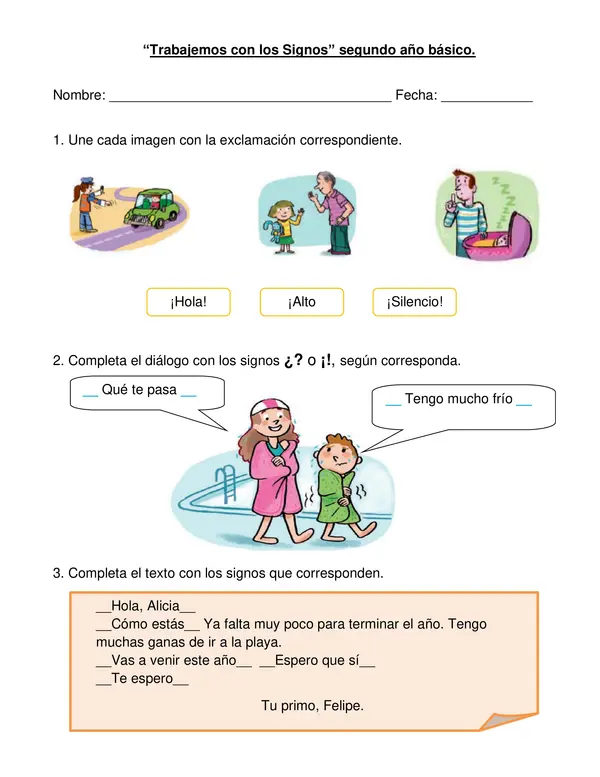 Guía "Signos de interrogación y signo de exclamación" Segundo año.