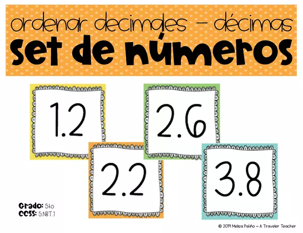 Ordenar decimales hasta las décimas Set de números 