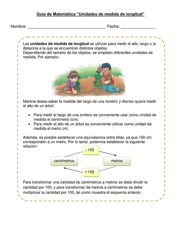 Guía "Unidades de medida de longitud" Tercer año.