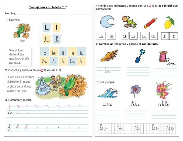 Guía letra "L" 1° básico