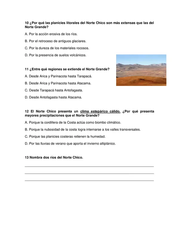 Evaluación de Historia, 5°año, unidad: "Zonas y paisajes de Chile".