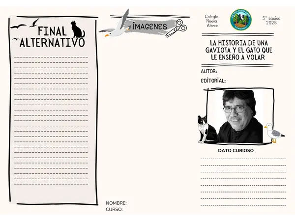 PDF Triptico libro LA HISTORIA DE UNA GAVIOTA Y EL GATO QUE LE ENSEÑO A VOLAR 
