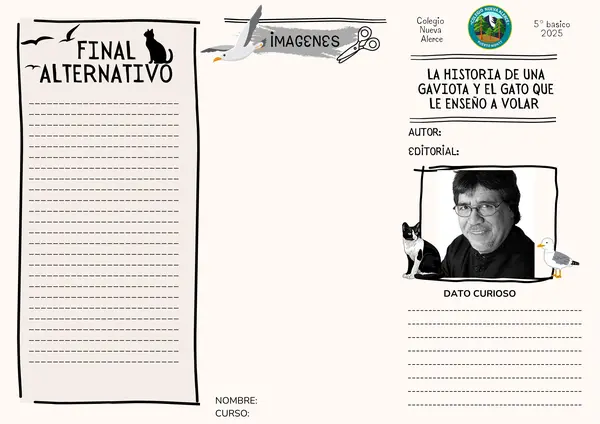PDF Triptico libro LA HISTORIA DE UNA GAVIOTA Y EL GATO QUE LE ENSEÑO A VOLAR 