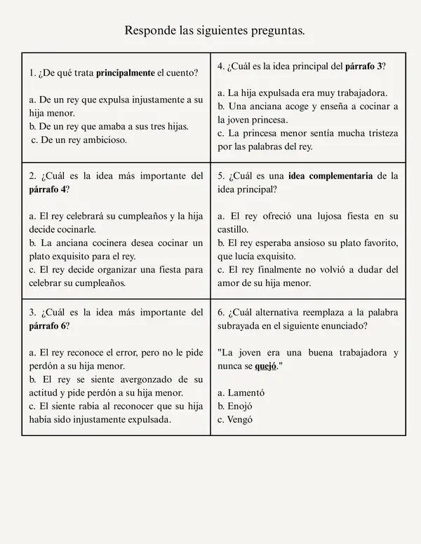 Cuadernillo de comprensión lectora