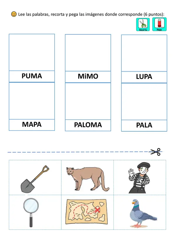 Evaluación lectura de sílabas, palabras y frases con M. P Y L.