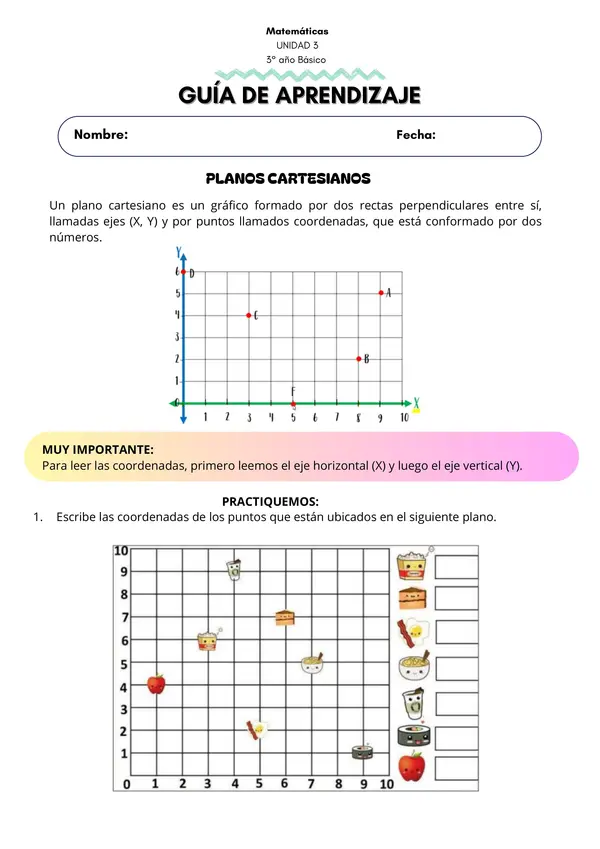 Planos Cartesianos - 3° año Básico