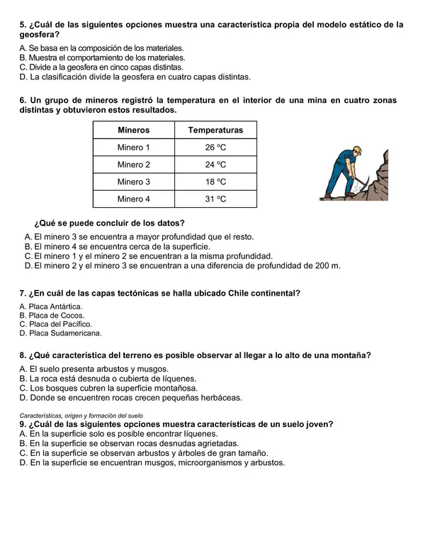 Evaluación de ciencias 6°año "Los seres vivos y el suelo en que habitan"