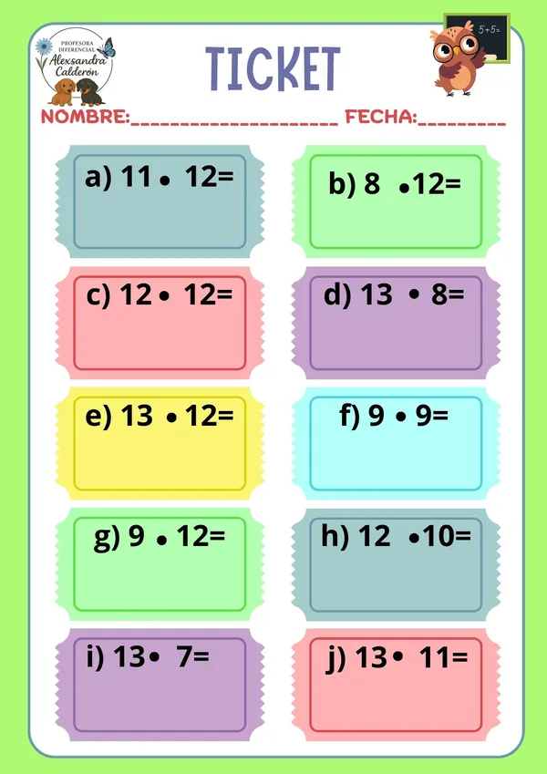 Ticket tablas de multiplicar