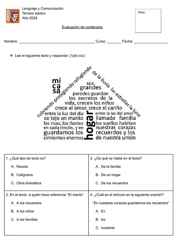 Evaluación comprensión lectora