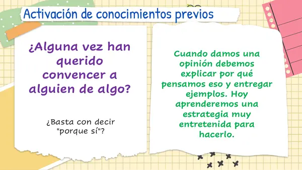 Expresar opiniones utilizando la estrategia: "El sándwich del argumento"