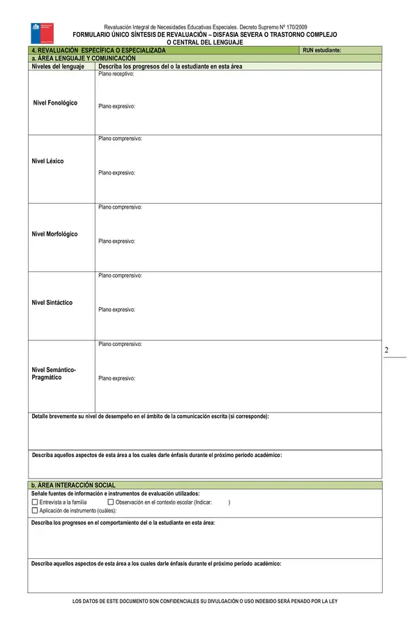 FORMULARIO REEVALUACION DISFASIA SEVERA, EQUIPOS PIE