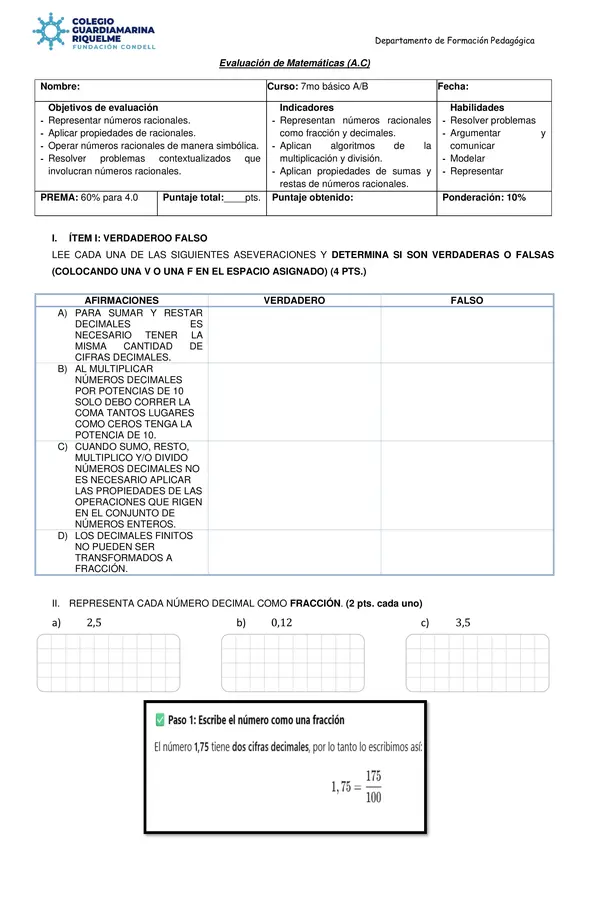  Evaluación de Matemáticas (A.C) 