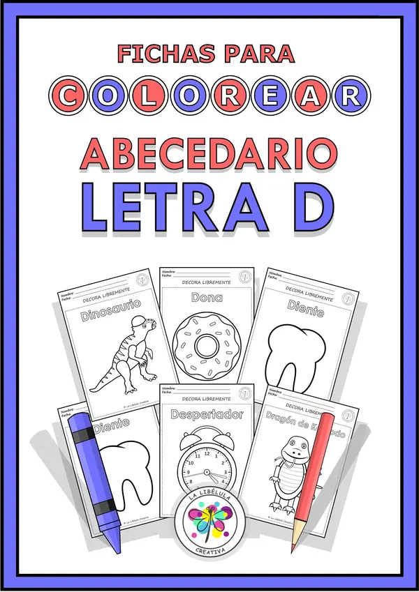 Fichas para colorear Objetos Letra D NO PREP color