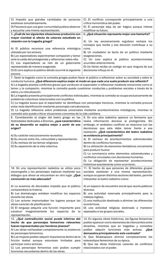 Prueba unidad "Relaciones humanas en la literatura y en el teatro"