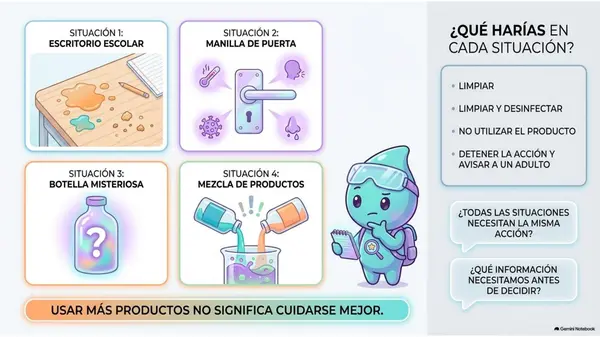 Clase 15 | 5° Básico Ciencias Naturales: Limpieza y desinfección — Elegir acciones seguras