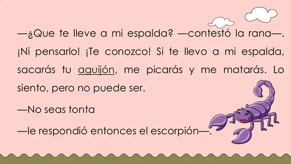 comprensión de lectura El escorpión y la rana