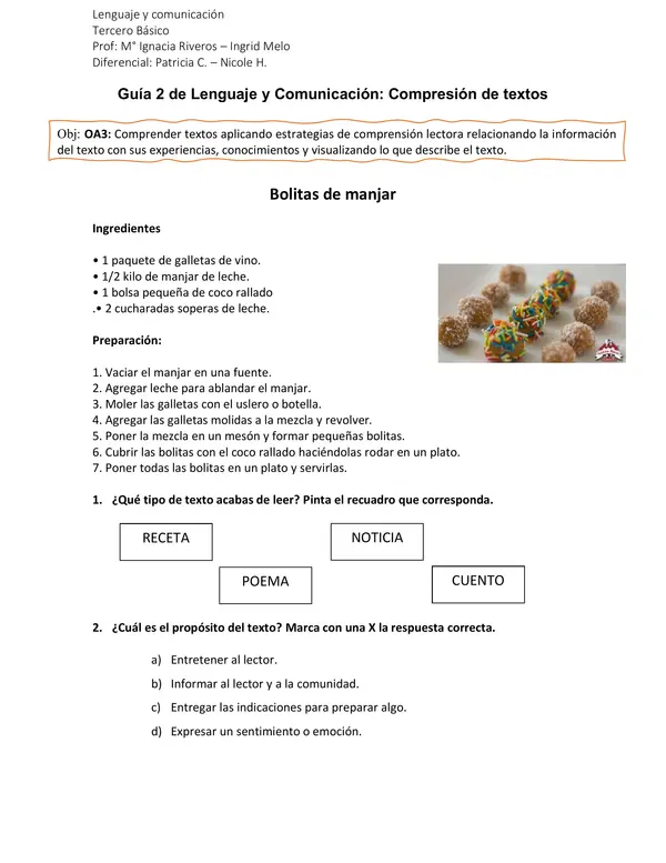 Guía: texto informativo (receta)