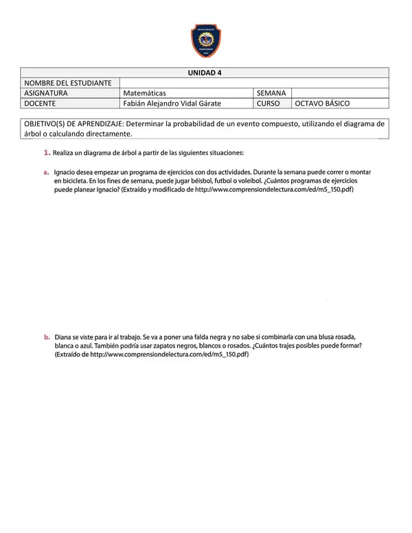 Probabilidad de un evento compuesto, utilizando el diagrama de árbol o calculando directamente.