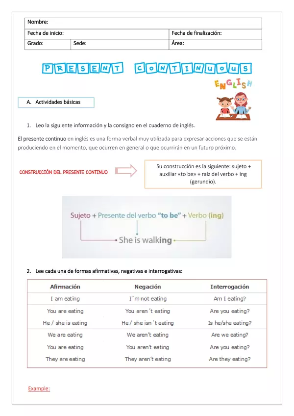 Guía de inglés "Presente continuo" 
