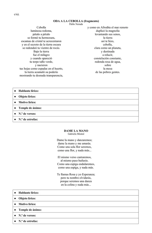 5to - Prueba de Unidad n°4: Género lírico y características 
