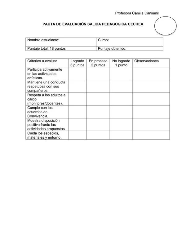 Pauta de evaluación artes 