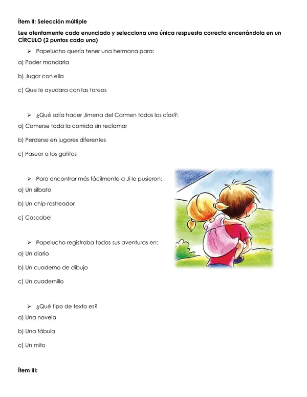 Evaluación mi hermana Ji por papelucho 