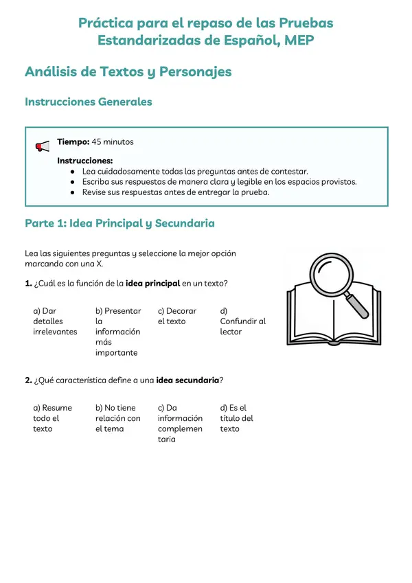 Práctica de Español para Pruebas Estandarizadas