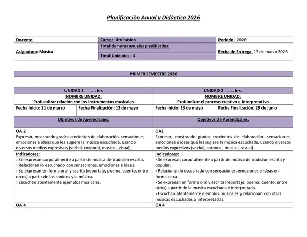 Planificación Anual  Música 4° básico 2026