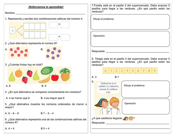 Guía de matemática 1°Básico "Números del 1 al 9"