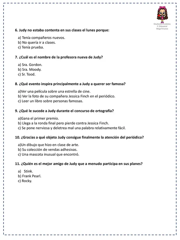 Evaluación de lectura “Judy Moody cambia de look”