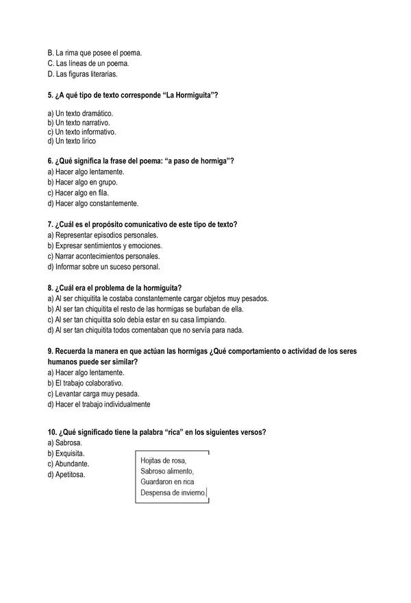 Guia comprensiòn lectora, Poemas